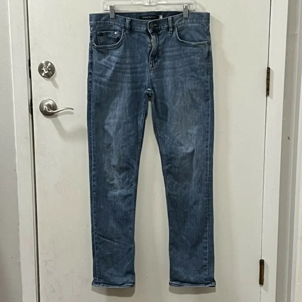 Banana Republic Mens Slim Fit Mid Rise Stretch Blue Jeans Distressed Sz 34 x 34